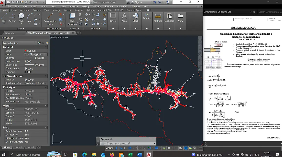 Plan de situație pentru rețea de gaze naturale în AutoCAD